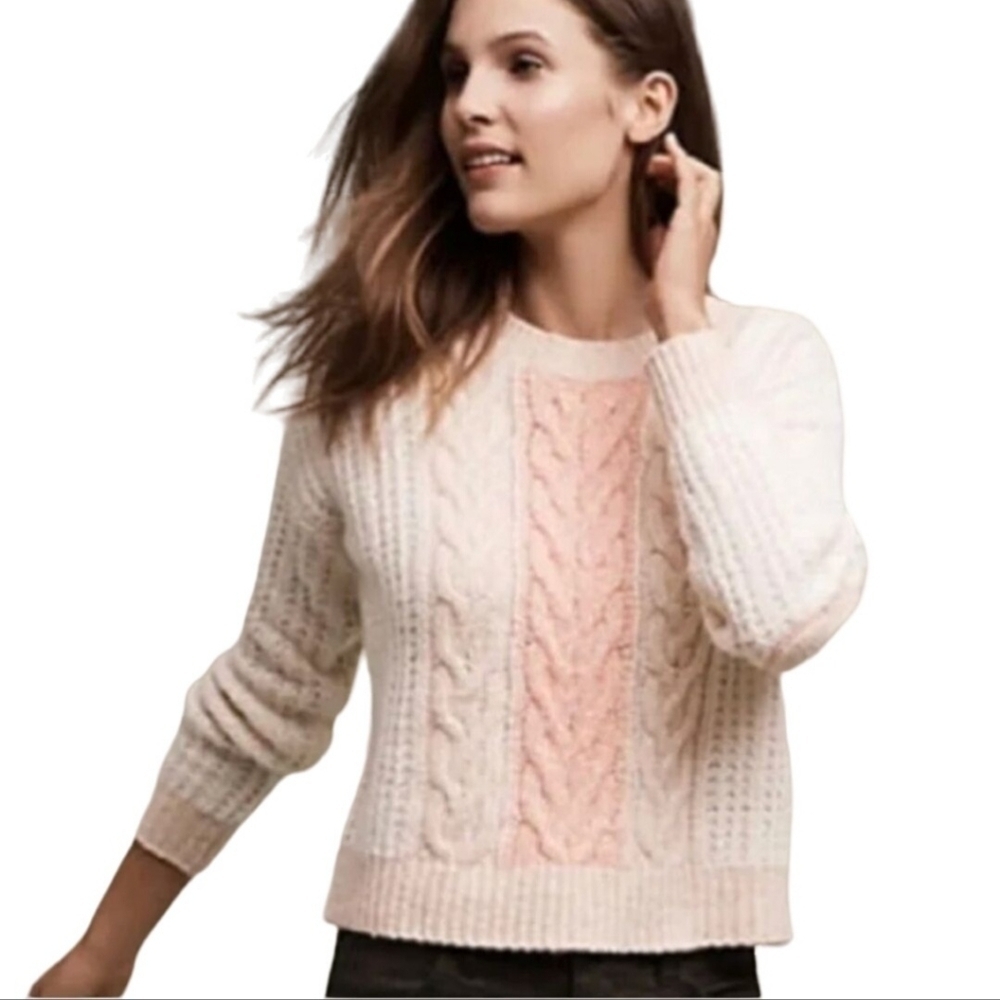 Anthropologie Sleeping On Snow Marie CableKnit Color Block Sweater Size XL